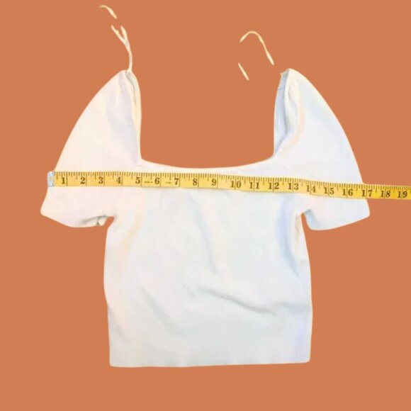 H&M Divided White Ribbed Puff Sleeve Crop Top | Size M - Picture 3 of 6